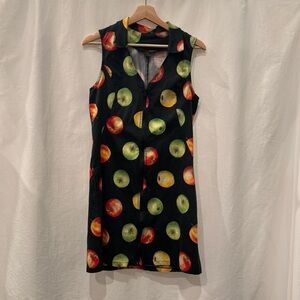 Dress Y2K Vintage By Only Hearts Helena Stuart Black Zip-Up Top with Apple Print